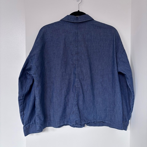 Eileen Fisher Organic Cotton Twill Jacket in Denim Blue Oversized Top | Size L - Picture 5 of 7
